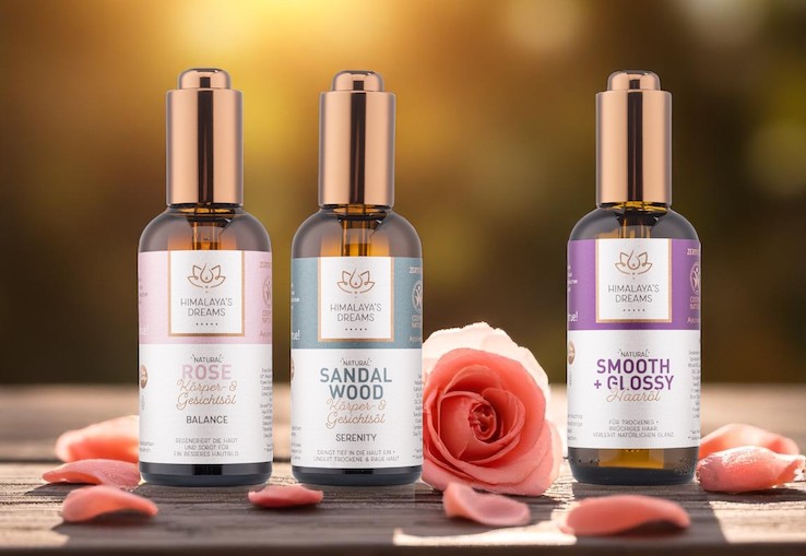 Aceites Ayurv&eacute;dicos Rose, Sandalwood y Smooth & Glossy para el cuerpo, rostro y cabello